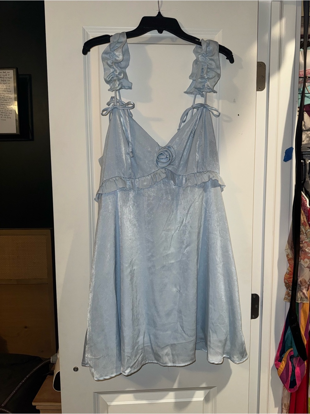 Light Blue Ruffled Strap Dress